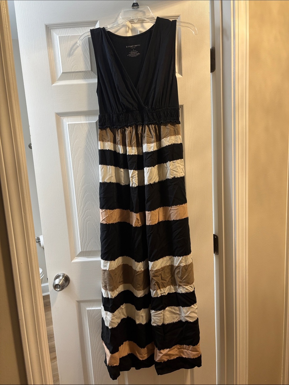 Liz Lange Black, Beige and Cream Striped Sleeveless Maxi Dress